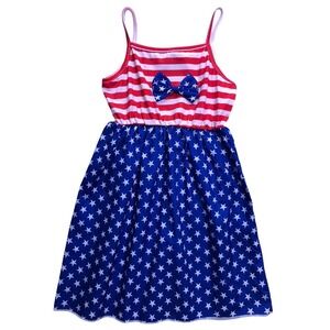 Thank You Stars and Stripes Dress Girls 6 Red White Blue Patriotic Bow 4th July